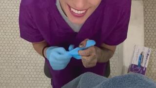 Cumshot on nurse face & gloves