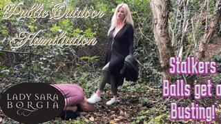 Public Outdoor Humiliation -  Stalker's Balls get a Busting! (4K)
