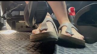 A real Pedal Pumping experience with Birkenstock Gizeh Sandals - take place under the pedals of my car while driving - Shoe fetish, Birkenstock fetish - 4k