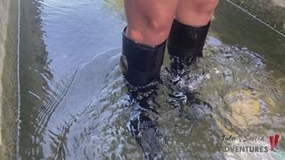 Testing my luxury tall boots in th canal