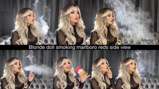 Blonde doll smoking marlboro reds side view - profile smoking
