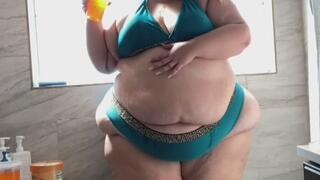 Sloppy SSBBW Feedee Bloat and Shower Clean Up