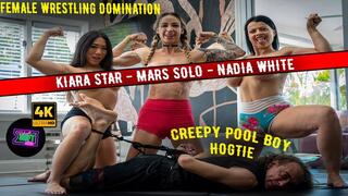 Nadia White’s Wrestling Domination: Mars Solo & Kiara Star Hogtie Creepy Pool Boy!