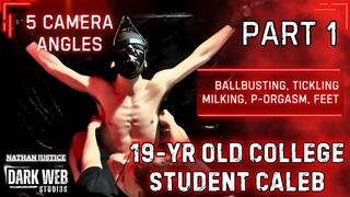 19-Year Old College Twink Caleb Gets No Mercy Tickled, Ballbusted, and Post Orgasm Milked (Part 1)