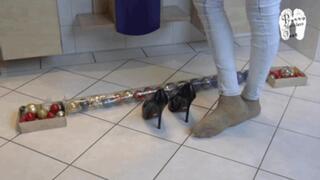 Christmas tree decorations under High Heels