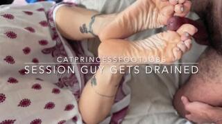 Cat Princess drains another session guy, light blue toe toejob footjob, close up pov, size 9 milf feet