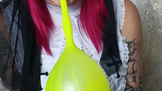 sexy nun in boots blowing punchballoons