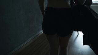 Self bondage with handcuffs in a vacuum bag