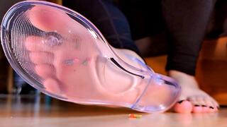 Tinies stuck inside Sandals (inshoe crush and trample, giant, transparent sandals, slow motion, foot smother, shrunk, shrinking) [1080p] - Slow motion