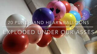 20 Punch and Heart Balloons Exploded under our 115KG Asses!