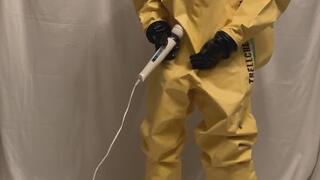 Cumming Inside Trellchem Hazmat Suit