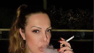 Stepmother smoking in a bikini by the pool at night - Newport Menthol