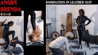 EBONY GODDESS BRENDA MAKES FOOT DOMINATION, TRAMPLING AND KICKS IN LEATHER SUIT (HD)