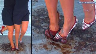 204 Part 2 - Split Cam - Goddess Amber & Miss Lucy - Trampling Your Cock & Balls Under The Muddy Soles Of Our Red Stilettos - Trample Trampling CBT Ballbusting Crushing Crush CockBox Shoe Foot Heel Wrecked Dirty
