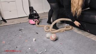 Mila - Vacuuming up the balloon scraps