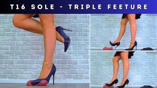 T16 Sole Cam - Triple Feeture - Crushing The Cum From Your Balls Under My Three Pairs Of My Old Work Heels - Cock Dick Trample Trampling CBT Ballbusting Shoejob Footjob Testicle Crushing Crush Stiletto Shoe Foot Feet Fetish Cumshot