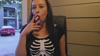 Sexy Goddess D Smoking Marlboro Light 100 in Skeleton Tee and Dark Makeup