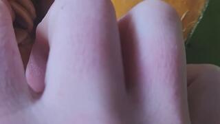 Food porn - watch her stroke that pumpkin the way she wishes you would stroke her - the way she wants to stroke you