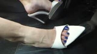 Woman Drives Hard in Mules!! Side View