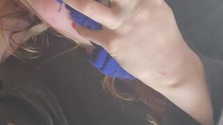 Trick or treat, stinky feet... literally stinky stinky feet as she takes her socks off and rubs and smells her feet and shows you her dirty feet then smells and breathes in deep her sweat soaked dirty socks she had been wearing all day