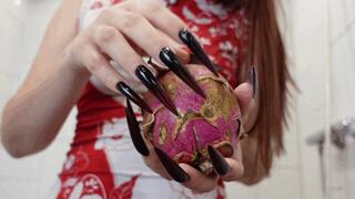 Extra long nails dragon fruit crushing (mov)
