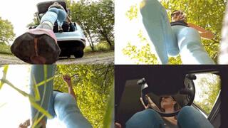 Crushed by the jogging giantess and stuck to her shoe sole