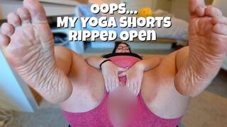 my yoga shorts ripped! brunette bbw with hairy pussy has wand orgasm during yoga