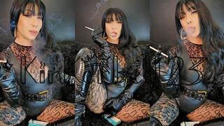 Classic 120 VS cigarette smoking wearing Leather gloves and Latex with Kinkerbell23