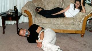 Karel Is A Big Headed Escape Artist Who Challenges Roxanne Chadwick To Bind And Gag Him!