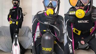 Scuba gear showcase and masturbation, cum on regulator