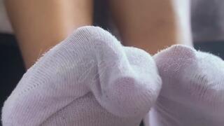 Shoe and sock removal: White Converse with Steve Madden socks