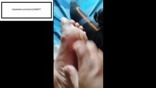 Sharlotte itchy feet at home from black socks