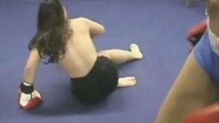 Barefoot Bare Breasted Boxing in Satin Trunks