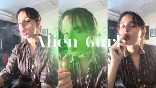 Sexy Smoking a Cork with Long Big Earrings | Alien Girl