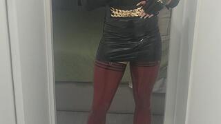 Latex crossdresser masturbating