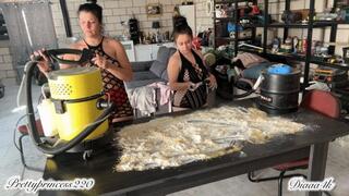 Two Beauties Vacuum Up the Mess