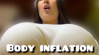 Magic chewing gum inflates her tits - body inflation video
