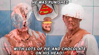 He Was Punished with Lots of Pie and Chocolate on His Head total messy humiliation