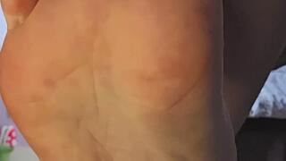 Under desk POV - I lost a bet so you asked me to sit here with my slippers on in front of you