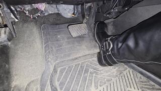 Evalynn Driving Hard in Tall Biker Boots