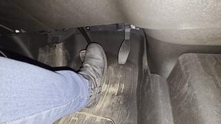 Evalynn Driving the Loaner Truck Hard in Grey Booties