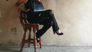 I finish getting ready for work and leave my legs crossed as I carry stiletto heels on my feet (7)