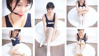ballgag struggling hogtied tickling feet rope bongage tight shibari gymnastics uniform white shoes white stockings