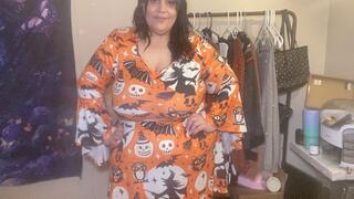 BBW Trying on a Sexy Halloween Dress Over Fat Curves