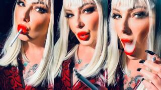 Come Be My Ashtray - Mature Blonde Bimbo Doll Wearing Snakeskin Coat - Dunhill Menthol 100