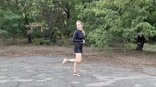 Walking barefoot in shackles with Chloe (custom video). Part 1.