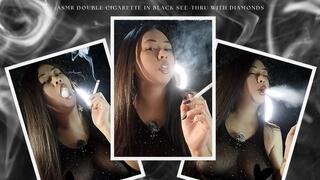 Smoky Elegance: ASMR Double Cigarette in Black See-Thru with Diamonds - UNCENSORED - Smoking 2 Marlboro Red