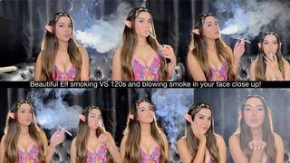 Beautiful Elf smoking VS 120s and blowing smoke in your face close up!