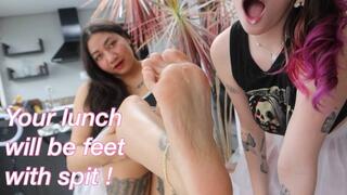 Today Your Meal Will Be Feet with Spit - HUMILIATION - DOUBLE FOOT WORSHIP - DIRTY HAVAIANAS - NAKED MODELS
