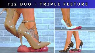 T12 Bug Cam - Triple Feeture - Busting Your Cock & Balls Under My Black & Gold Shard Stilettos, Old White Stilettos & Nude Two Strap T Bar Stilettos - CBT Trample Trampling Crushing Crush Standing Ballbusting Shoe Foot Feet Heel Heels Stiletto Domination